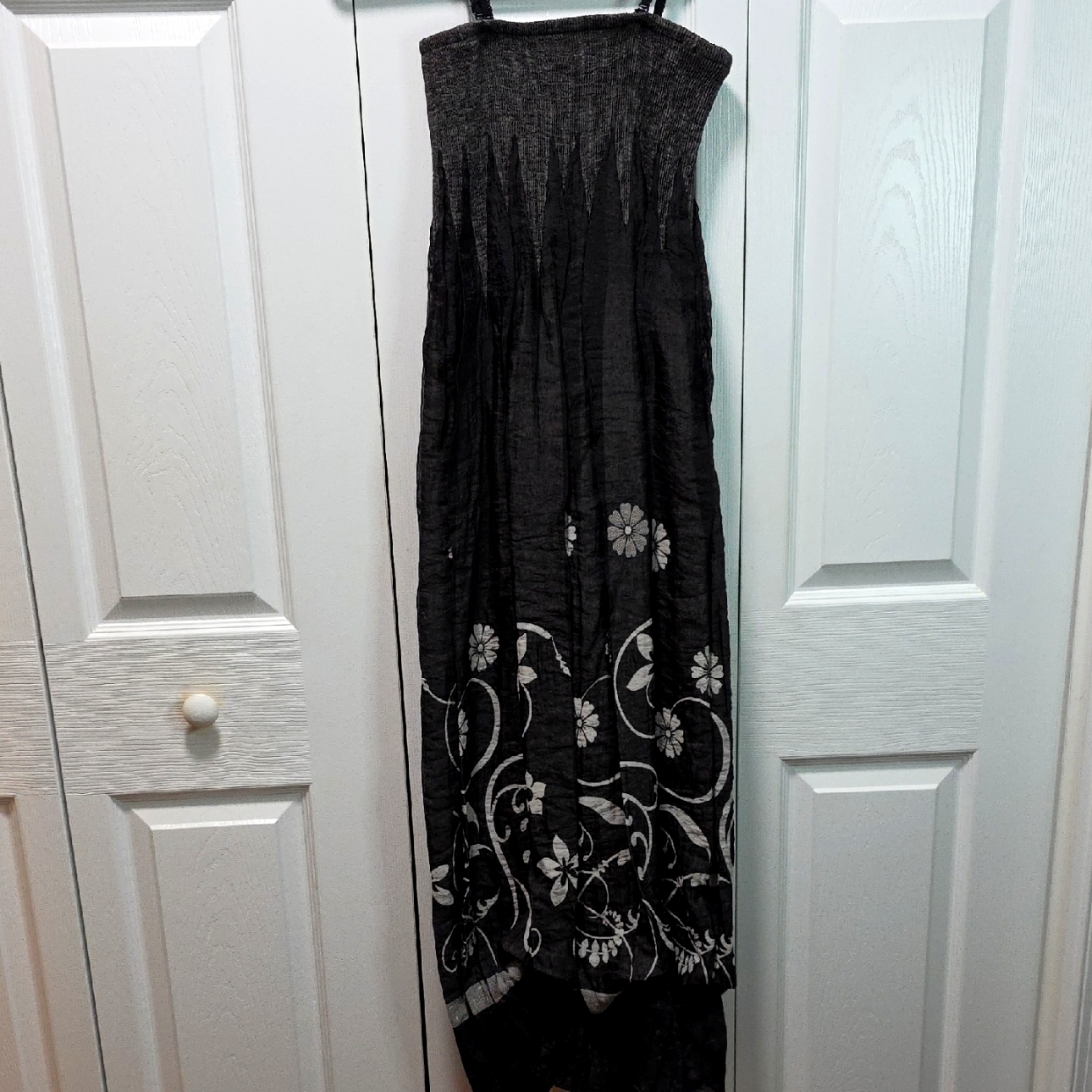 Lapis, Elegant Black Dress With White Floral Accents One Size Fits Most